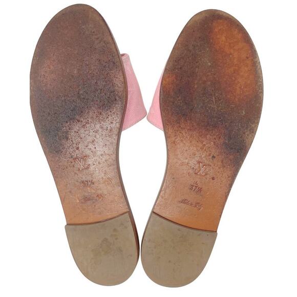Louis Vuitton LV Logo Monogram Canvas Pink Tan Gold Lock It Flats Sandals EU37.5 - Picture 11 of 11